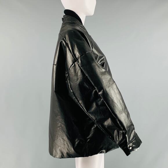 KASSL Size S Black Cotton Blend Padded Faux Leather Bomber Jacket - Picture 3 of 7